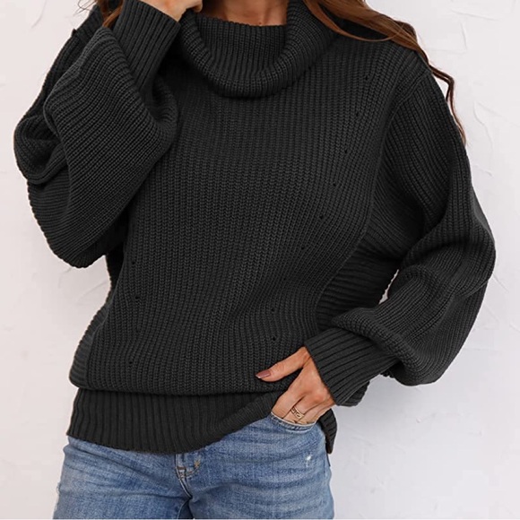 Women's Fall Winter Long Sleeve Oversized Knit High Turtleneck Sweater L… - Picture 3 of 6